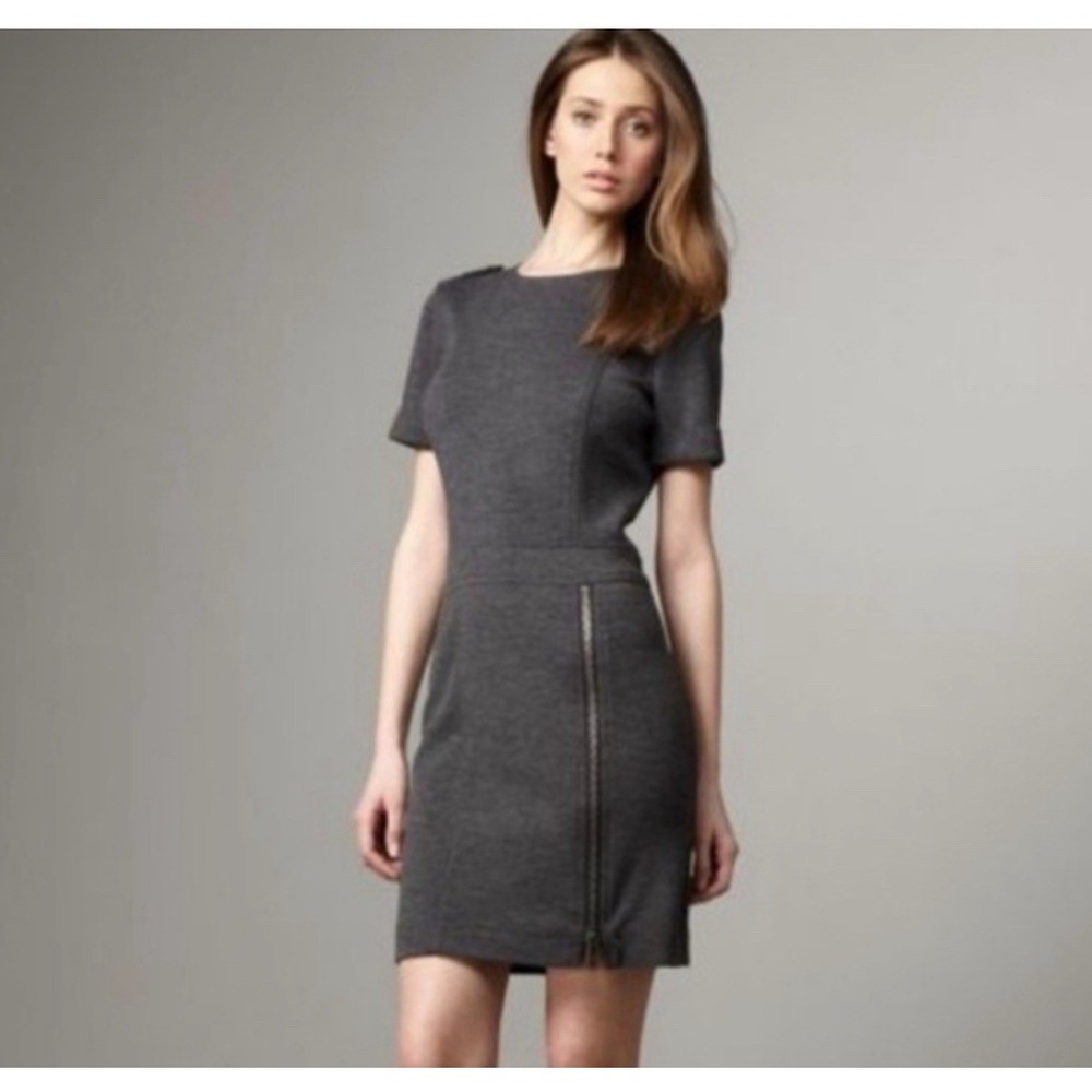 BURBERRY Brit ROSANNE Gray 100% wool short sleeve straight dress zipper detail 6 - Picture 2 of 9